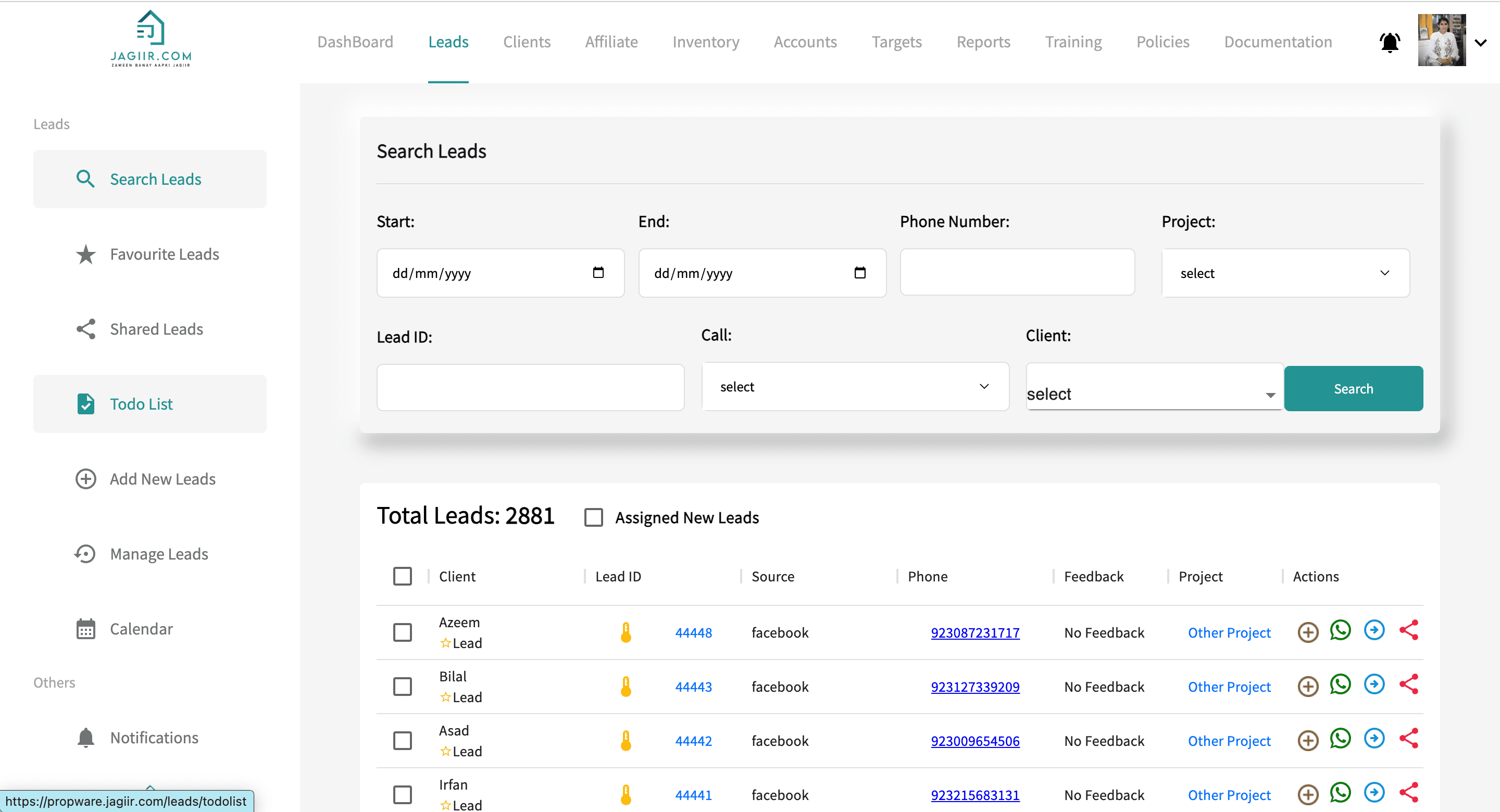 Real estate management platform dashboard with role-based access and lead routing built with React and Node.js