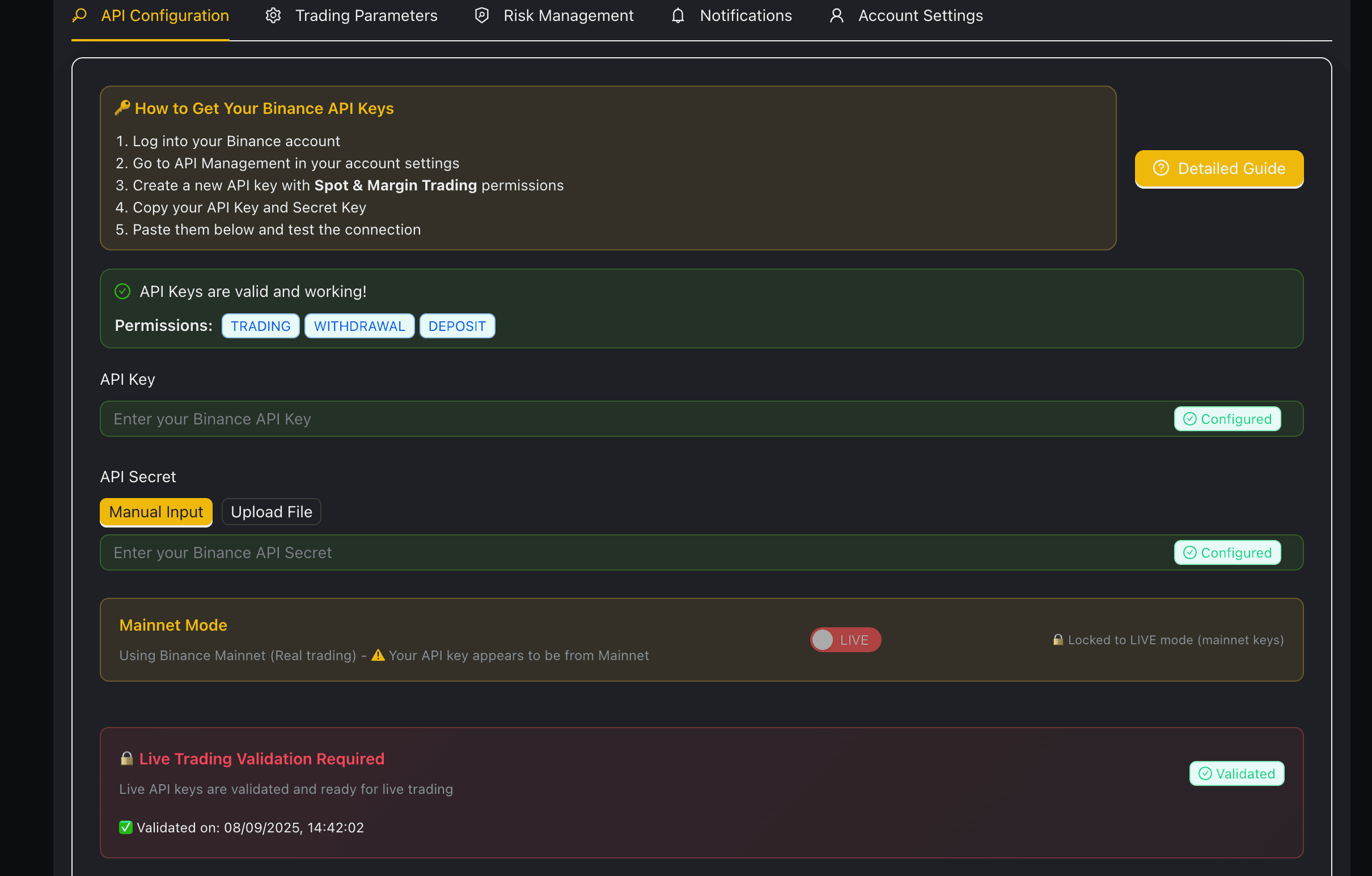 Cryptocurrency trading bot dashboard showing live market analytics and AI-powered trade signals